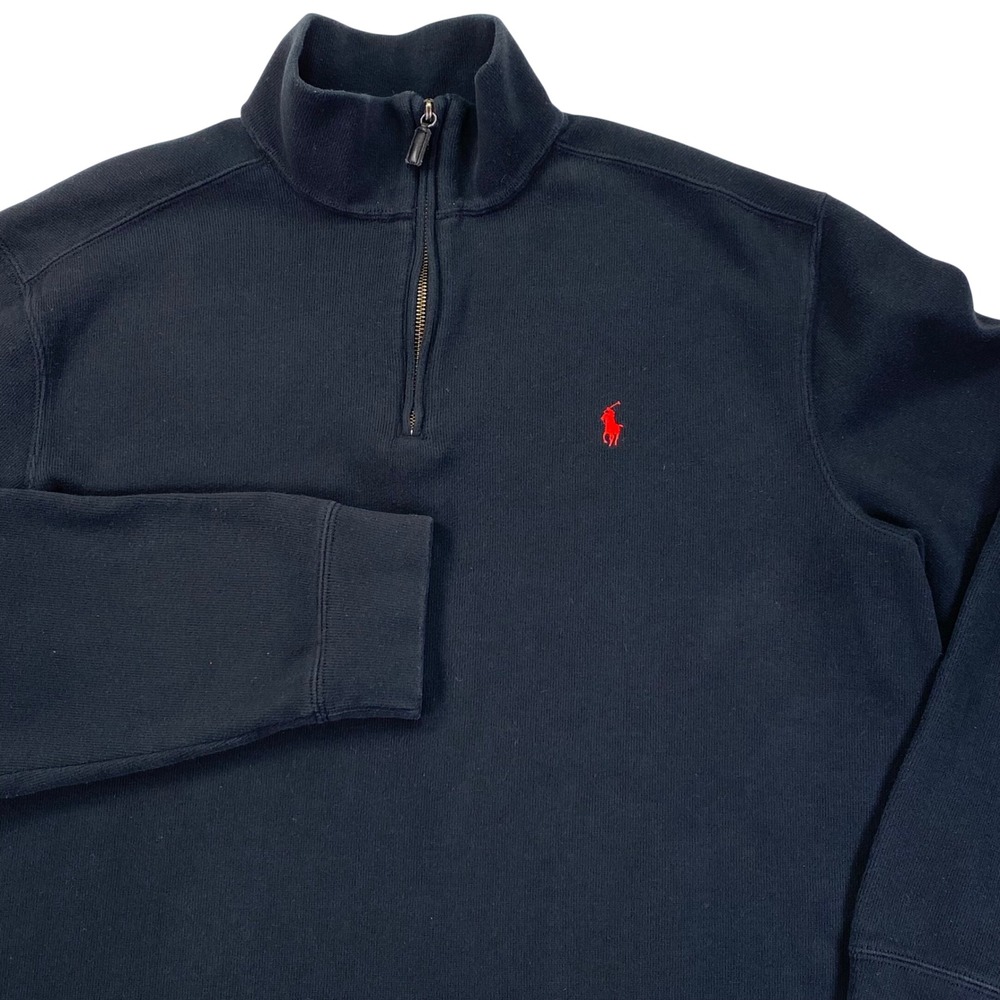 Polo Ralph Lauren Quarter Zip Pullover Mens XL Black Red Pony Cotton Sweater VTG